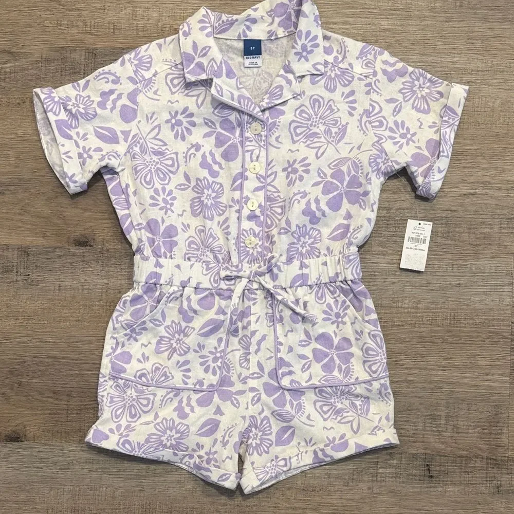 Old Navy Lavender and White Floral Girls' One-Piece Romper